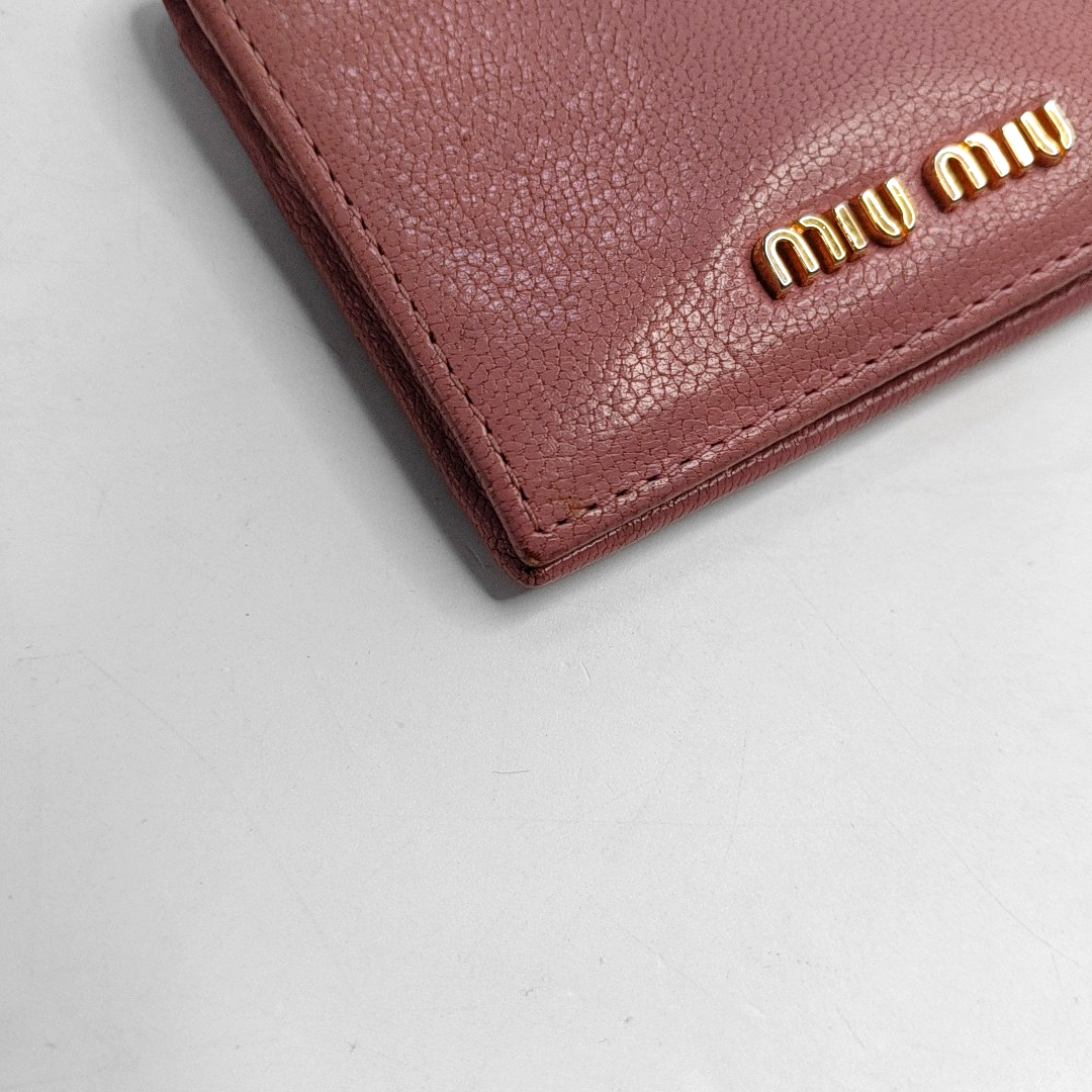 Miu Miu Nude Pink Leather Card Case Golden hardware-(SKU)-952226912