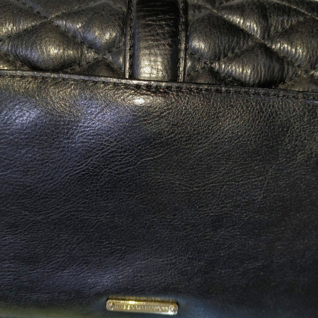 REBECCA MINKOFF Love Black leather quilted crossbody single shoulder bag Golden hardware Removable shoulder strap-(SKU)-935256767