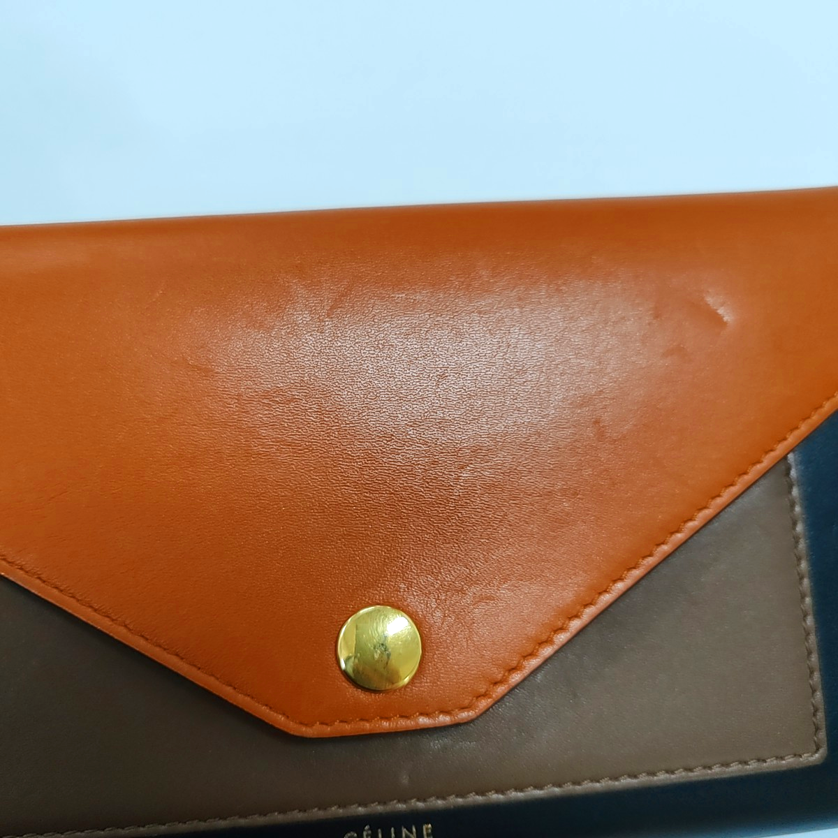 CELINE POCKET Mustard Yellow Leather Wallet Golden hardware-(SKU)-958371129
