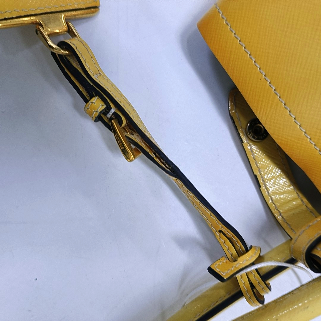 PRADA Double Yellow cowhide logo cross-grain shoulder bag Golden hardware Removable shoulder strap-(SKU)-945527362