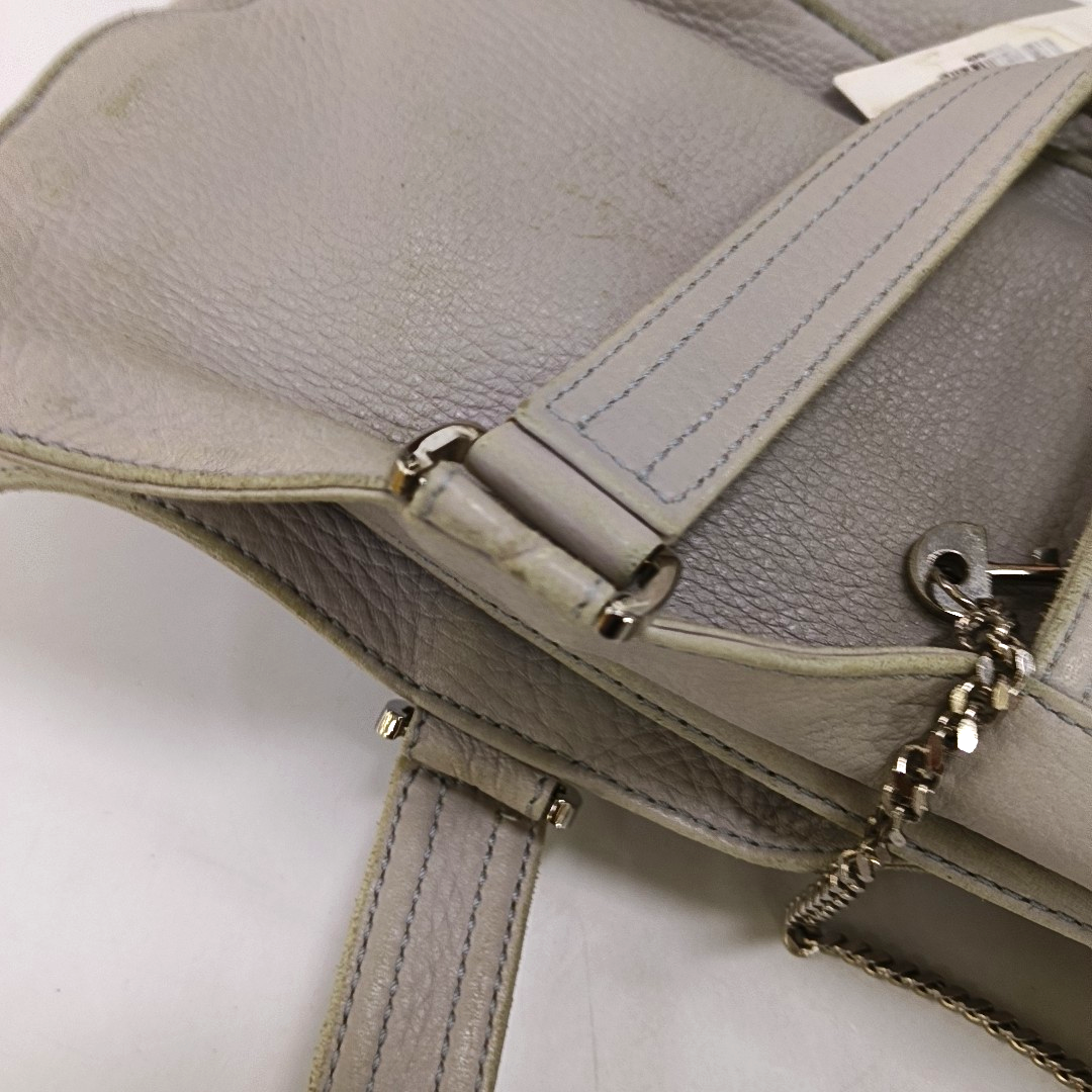 CELINE White Leather Tote Bag Single Shoulder Bag Silver Hardware-(SKU)-947607989