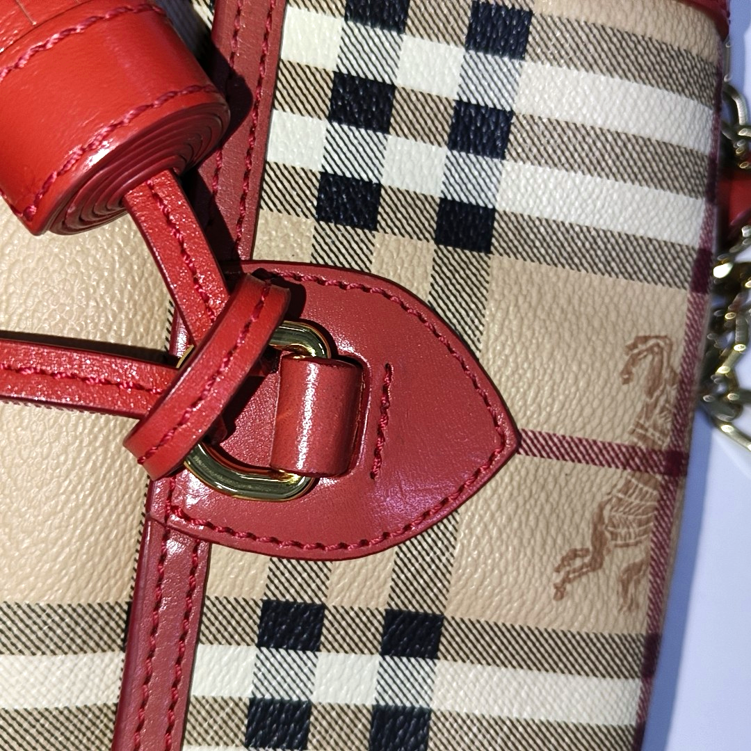 BURBERRY Maydown Khaki Coated Canvas Warhorse Plaid Crossbody Shoulder Bag Golden hardware-(SKU)-940909865