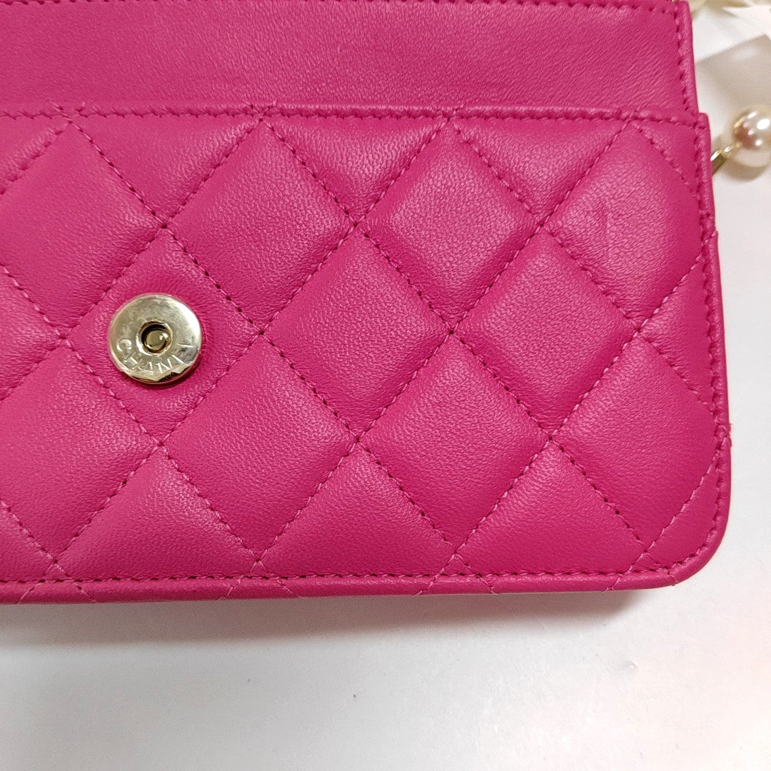 CHANEL WOC Pink Lamb Skin Quilted Single Shoulder Bag Crossbody Bag Golden Hardware-(SKU)-966775243