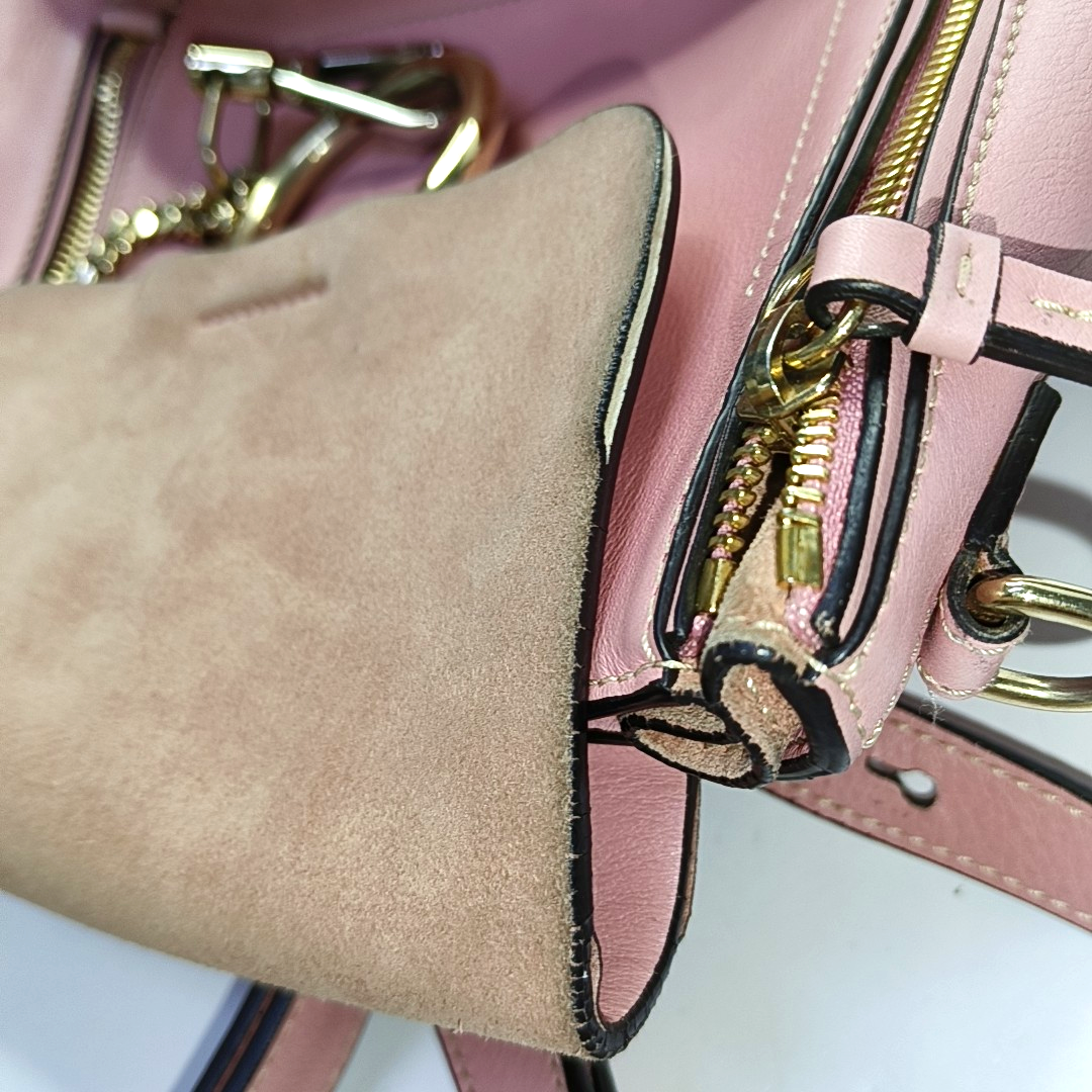 Chloé Faye Pink Cowhide Backpack, Single Shoulder Bag Golden hardware Removable shoulder strap-(SKU)-954247271