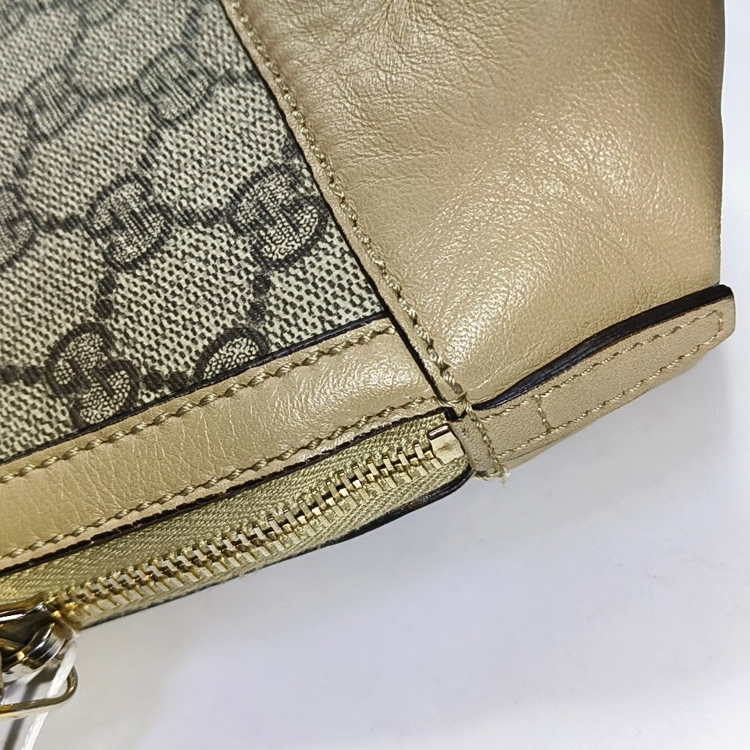 GUCCI Small size Khaki Coated Canvas Monogrammed Single Shoulder Bag Tote Golden hardware Removable shoulder strap-(SKU)-942536212
