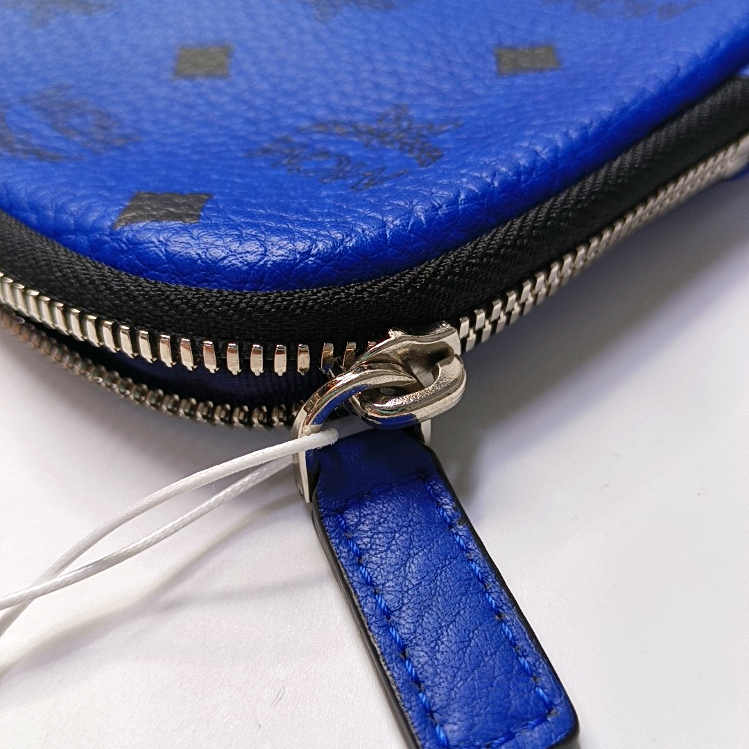 MCM Dark Blue Leather Monogrammed Handbag Silver Hardware-(SKU)-952083902