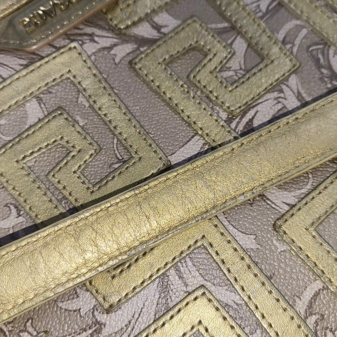 VERSACE Brown Coated Canvas Quilted Single Shoulder Bag Golden hardware-(SKU)-13724290