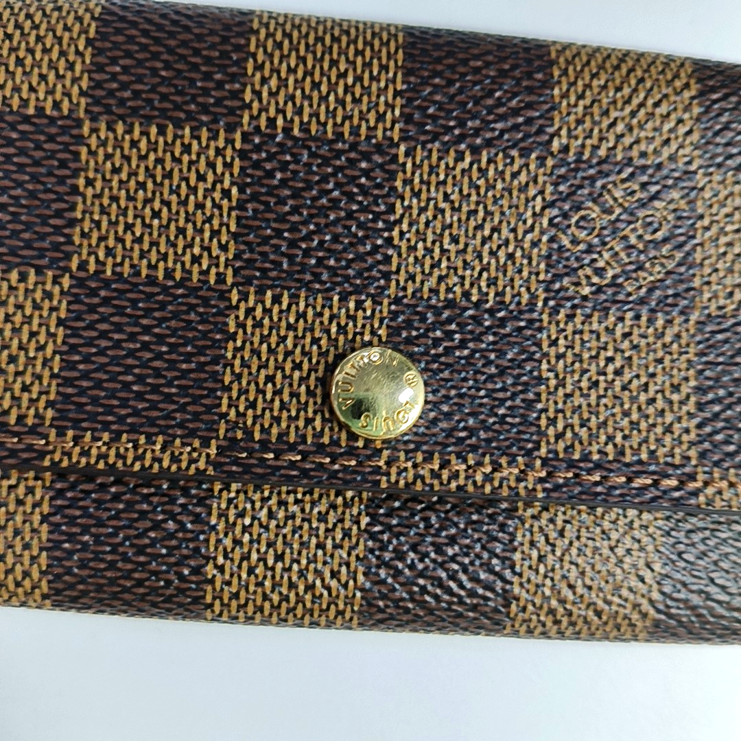 LOUIS VUITTON Brown Coated Canvas Checkered Key Bag Golden hardware-(SKU)-944332313