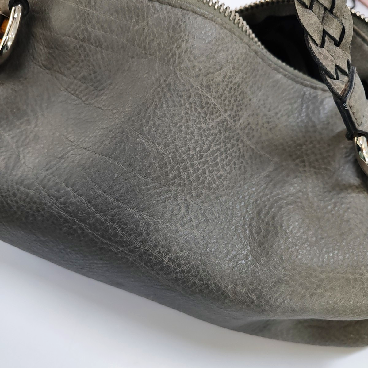 GUCCI Bamboo 1947 Medium size Elephant Gray Cowhide Monogram Woven Handbag, Single Shoulder Bag Silver Hardware-(SKU)-958140383