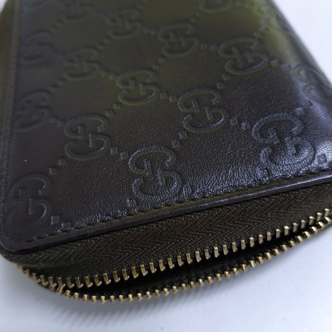 GUCCI Dark Brown Cowhide Monogrammed Texture Wallet Golden hardware-(SKU)-959715044