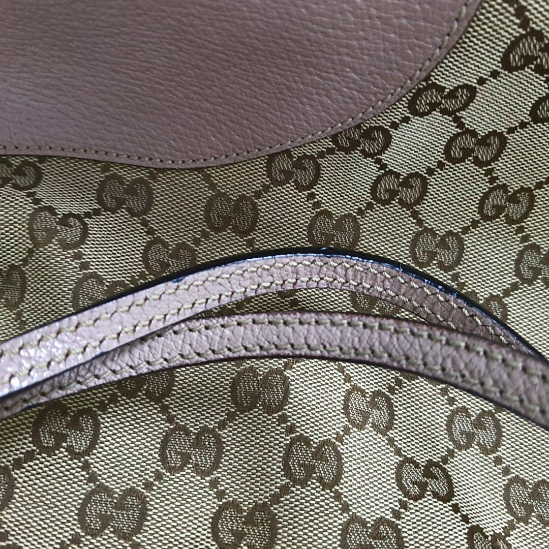 GUCCI Bree Khaki Canvas Monogram Tote Bag Single Shoulder Bag Golden hardware-(SKU)-959592766