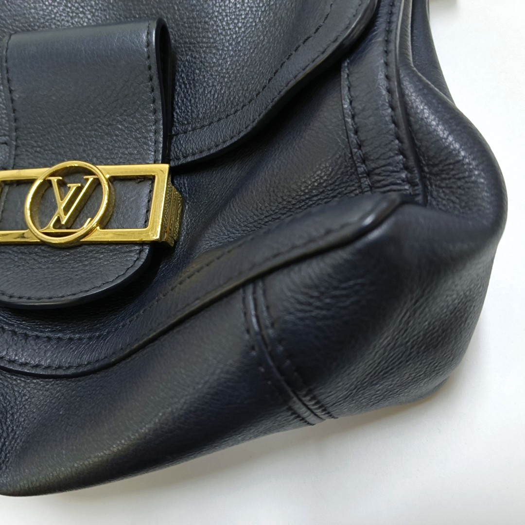 LOUIS VUITTON DAUPHINE Medium Black Leather Crossbody Shoulder Bag Handbag with Gold Hardware and 2 Removable Shoulder Straps-(SKU)-958414273