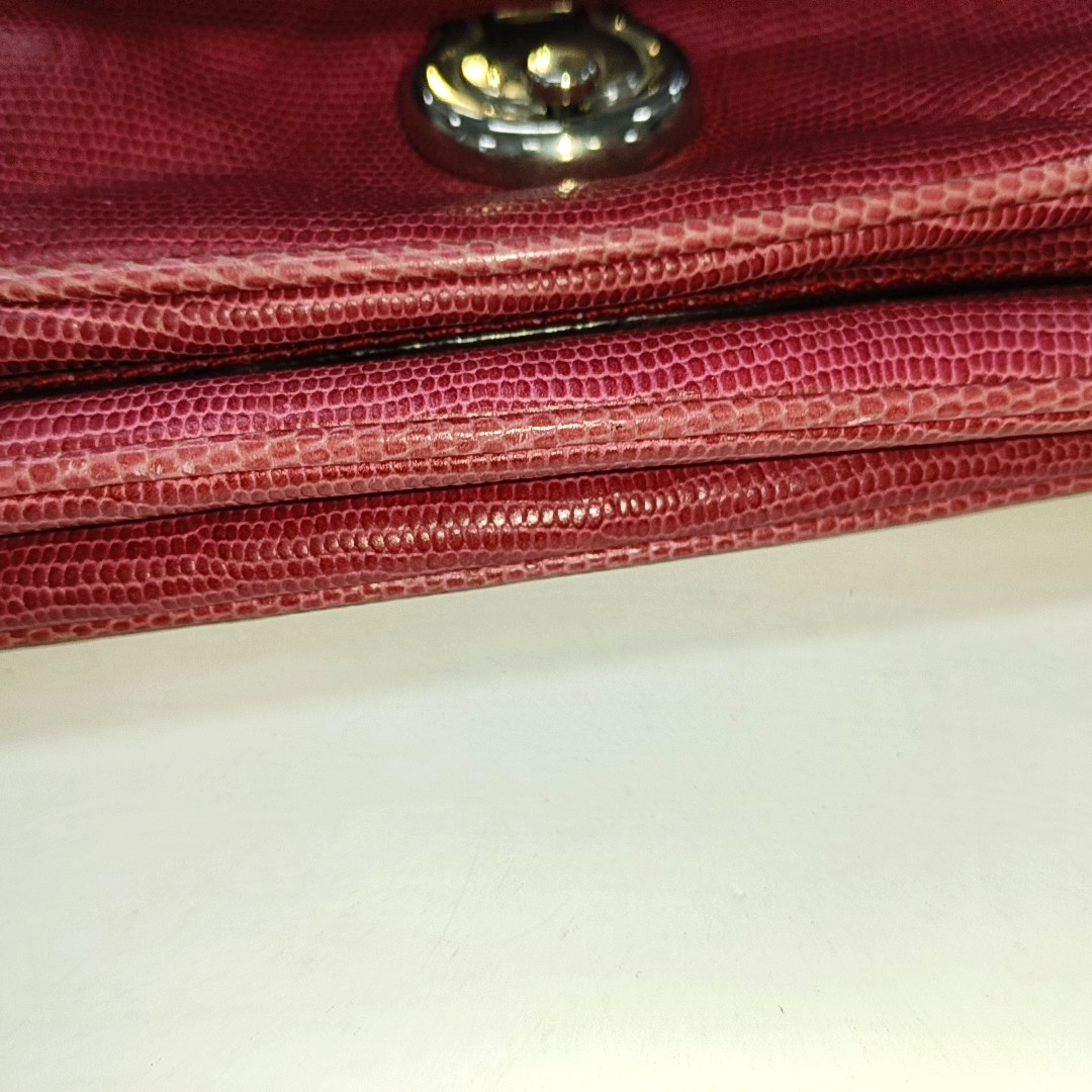 BURBERRY Red Cowhide Embossed Shoulder Bag Tote Silver Hardware-(SKU)-928563763