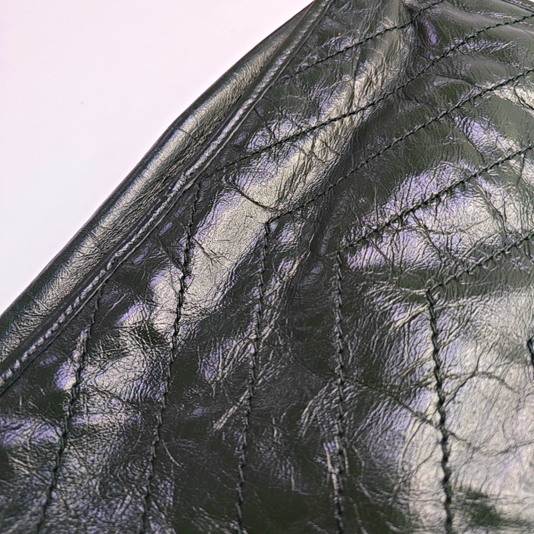 YSL NIKI Medium Size Dark Green Calf Leather V-Stitch Crinkle Single Shoulder Bag Crossbody Bag Black Hardware-(SKU)-961734723