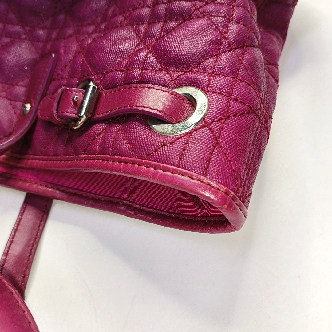 DIOR Panarea Cerise Coated Canvas Weave Pattern Jacquard Single Shoulder Bag Handbag Silver Hardware-(SKU)-954096914