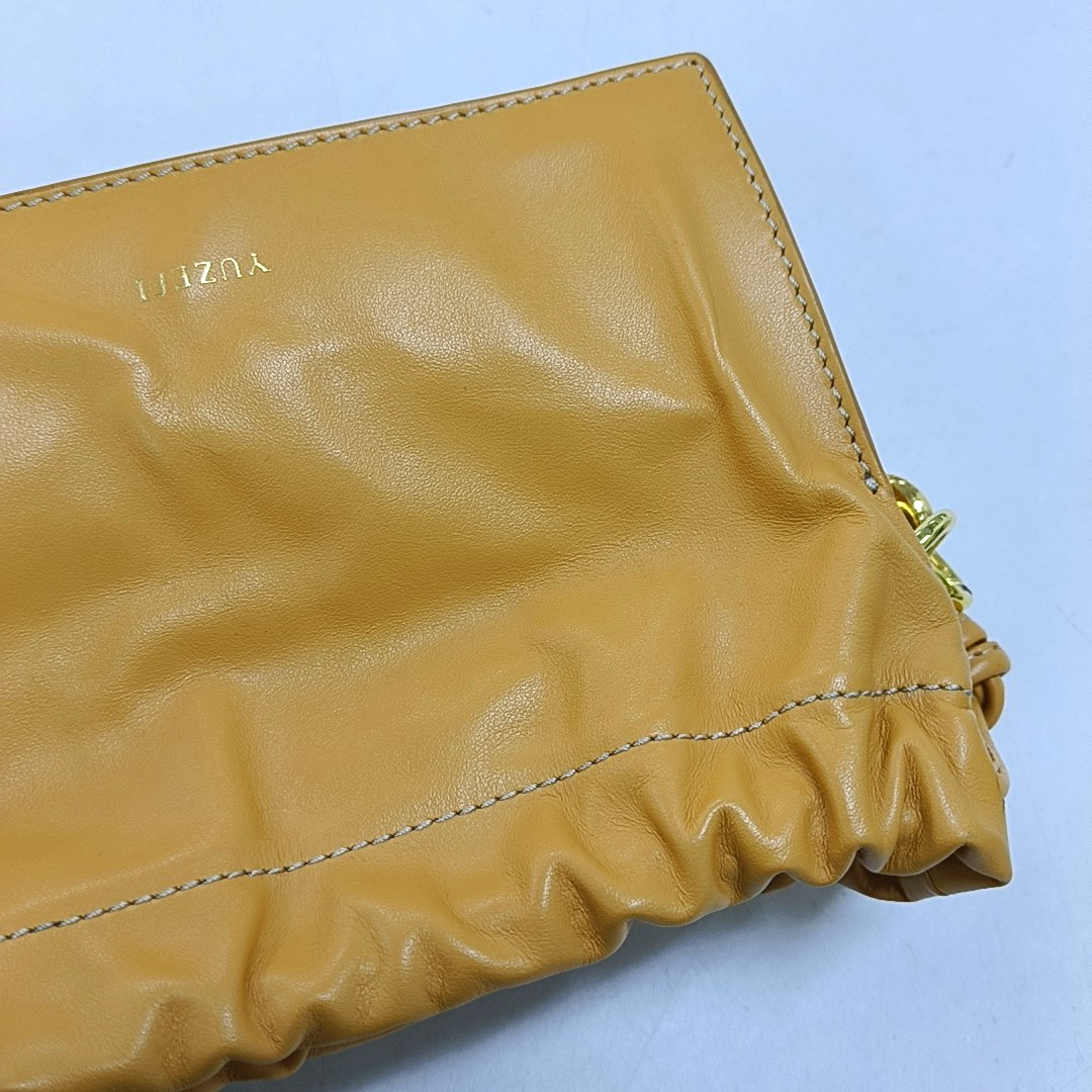 Yuzefi Bom Ginger yellow cowhide single shoulder bag crossbody handbag Golden hardware Removable shoulder strap-(SKU)-952016296