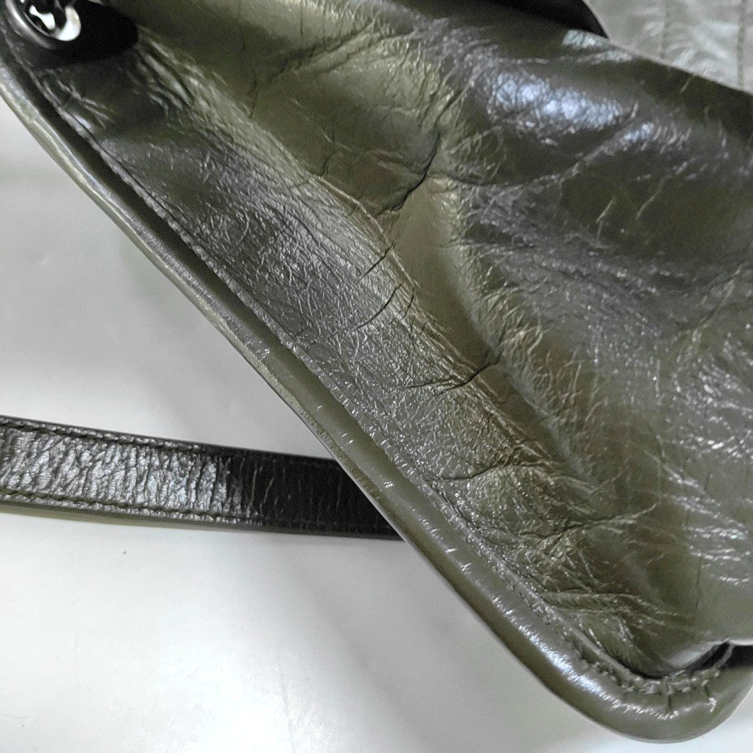 YSL NIKI Medium Grey Calfskin V-Shape Pleated Single Shoulder Bag and Crossbody with Silver Grey Hardware-(SKU)-969271602