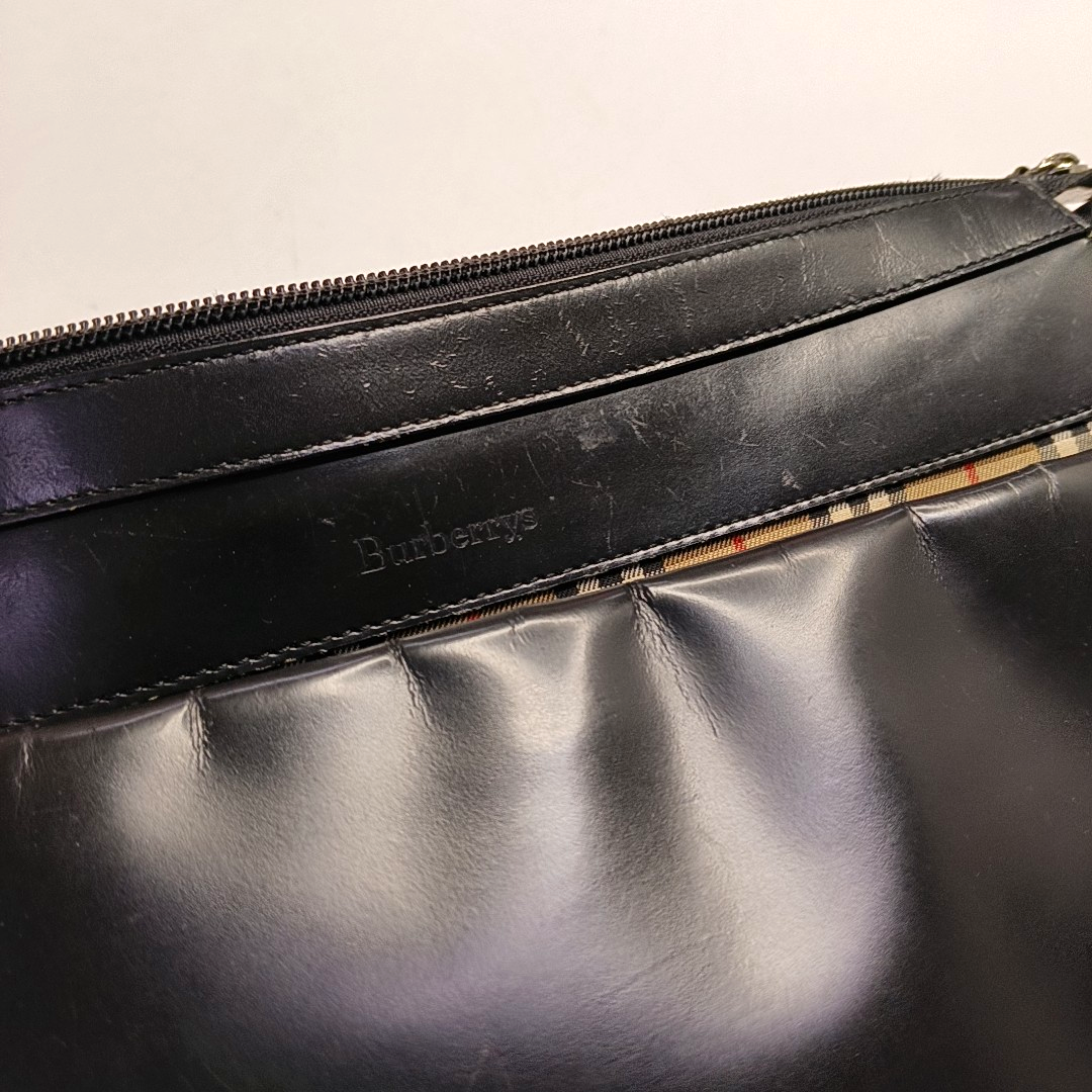 BURBERRY Black Calfskin Warhorse Grain Single Shoulder Bag Handbag Silver Hardware-(SKU)-946106319