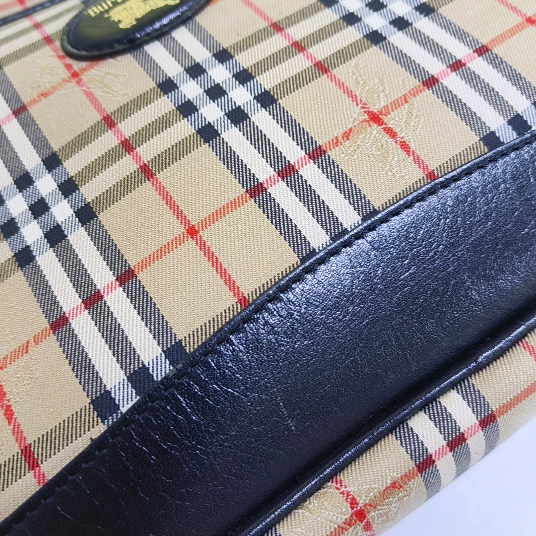 BURBERRY Khaki Fabric War Horse Plaid Pattern Handbag Black hardware-(SKU)-946106014