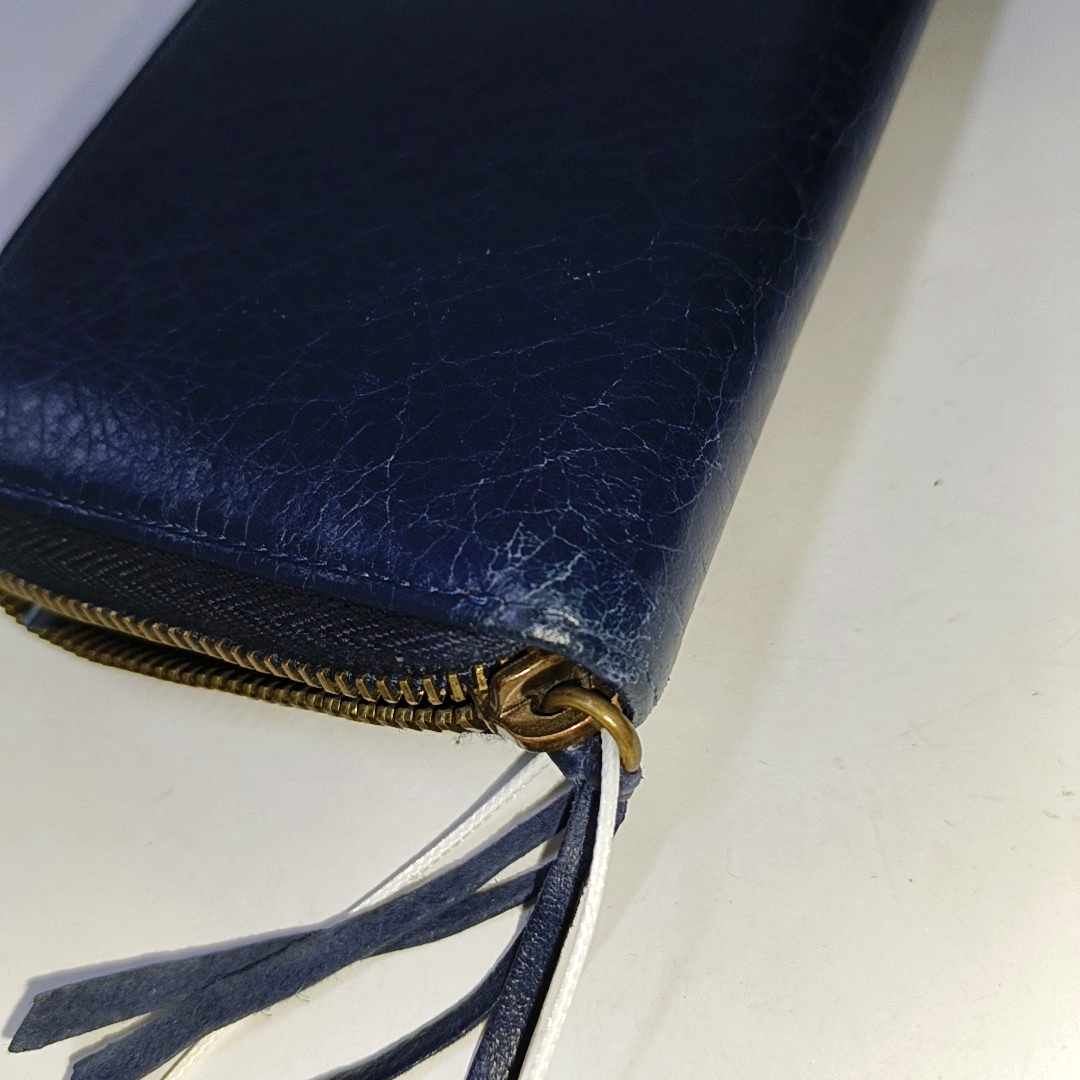 BALENCIAGA Classic City Dark blue cowhide studded biker bag wallet Golden hardware-(SKU)-942566519