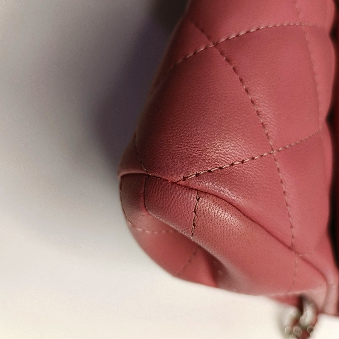 CHANEL CLASSIC FLAP Pink Lamb Leather Quilted Chevron Shoulder Bag Silver Hardware 18 Openings Complete Accessories-(SKU)-969451991