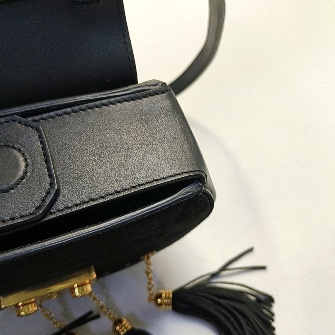 SALAR Black Suede Fringe Single Shoulder Bag Handbag Golden hardware Removable shoulder strap-(SKU)-944442053