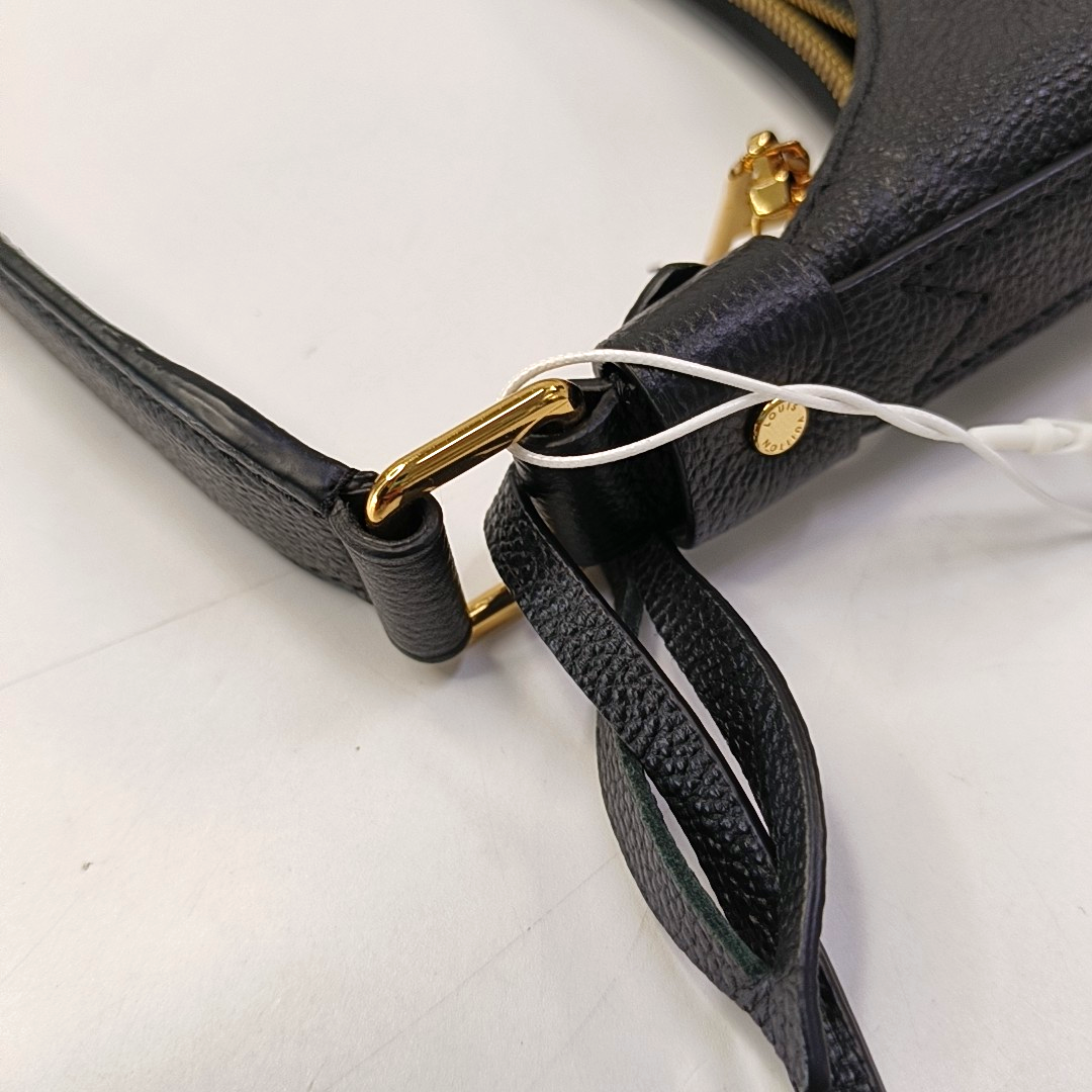 LOUIS VUITTON SAC PLAT Black Calfskin Monogram Embossed Crossbody Shoulder Bag with Golden Hardware, Pockets-(SKU)-961133790