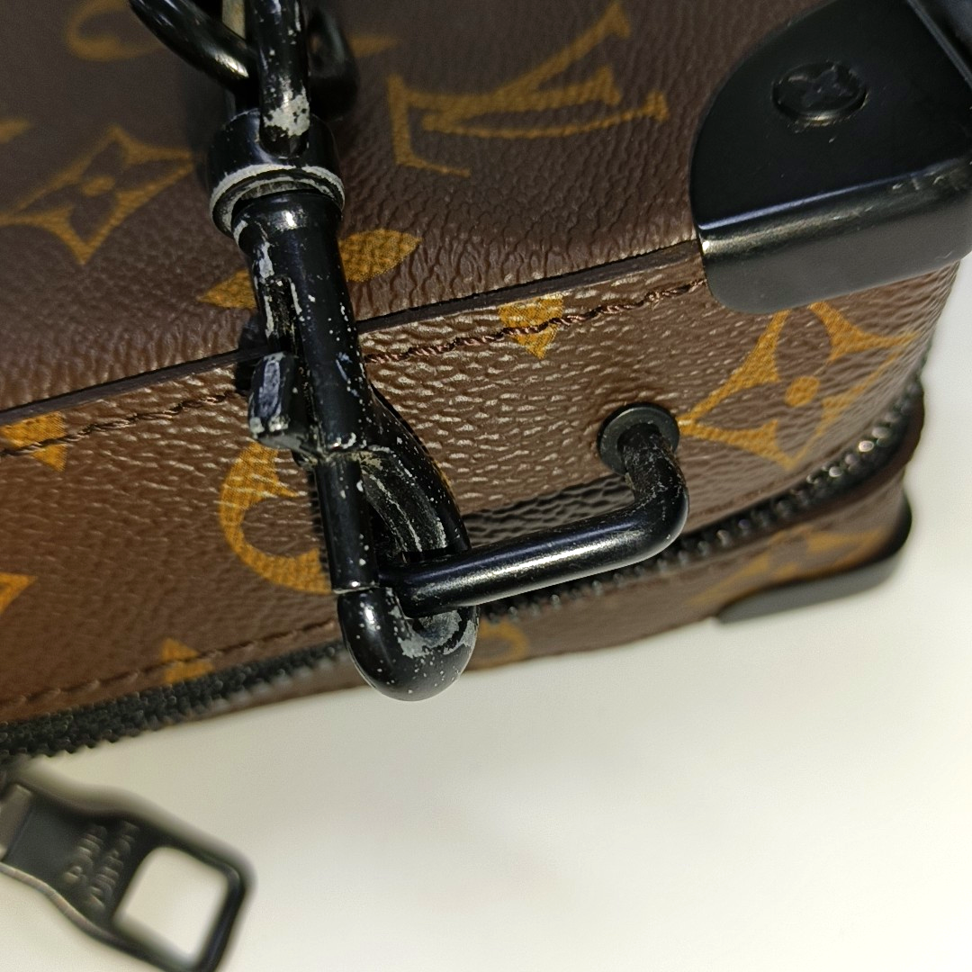 LOUIS VUITTON SOFT TRUNK Brown Coated Canvas Monogram Handbag Crossbody Shoulder Bag Black Hardware-(SKU)-14509670