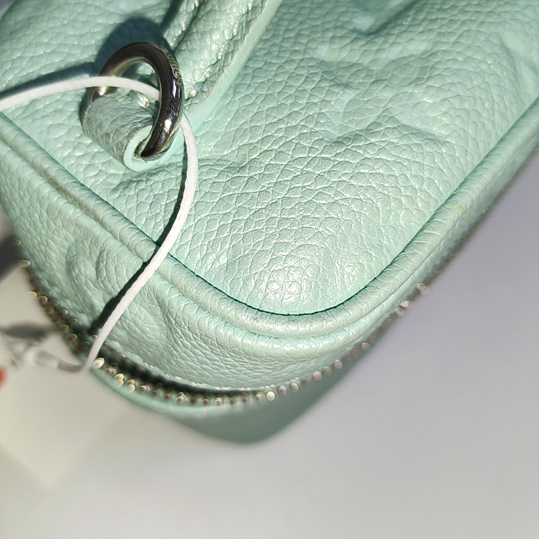 LOUIS VUITTON NICE Turquoise Green Leather Monogram Embossed Shoulder Bag Silver Hardware Removable Strap-(SKU)-942263065