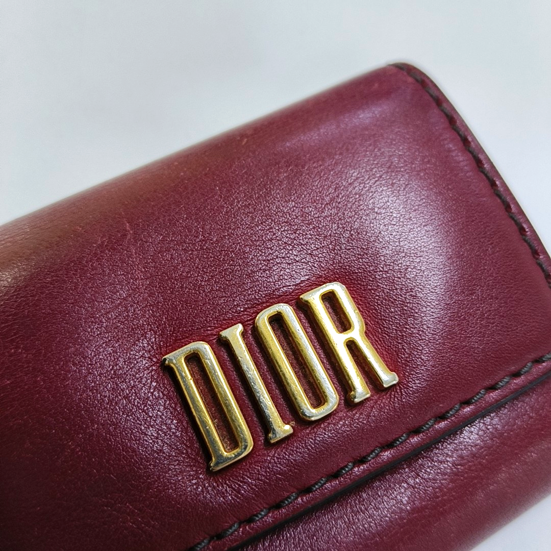 DIOR Burgundy Calfskin Leather Wallet Golden hardware-(SKU)-956370493