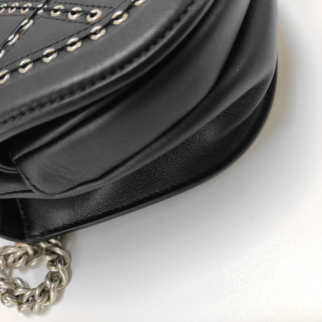 CHANEL COCO EYELETS Black Leather Quilted Single Shoulder Bag Crossbody Bag Silver Hardware 25 Clasp-(SKU)-952886640