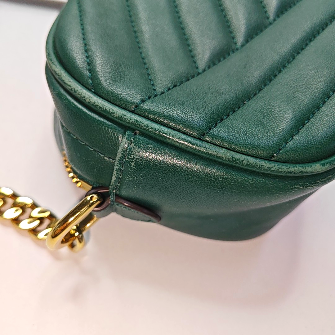 TORY BURCH Kira Small size Dark Green Sheepskin Quilted Crossbody Single Shoulder Bag Golden hardware-(SKU)-936318377