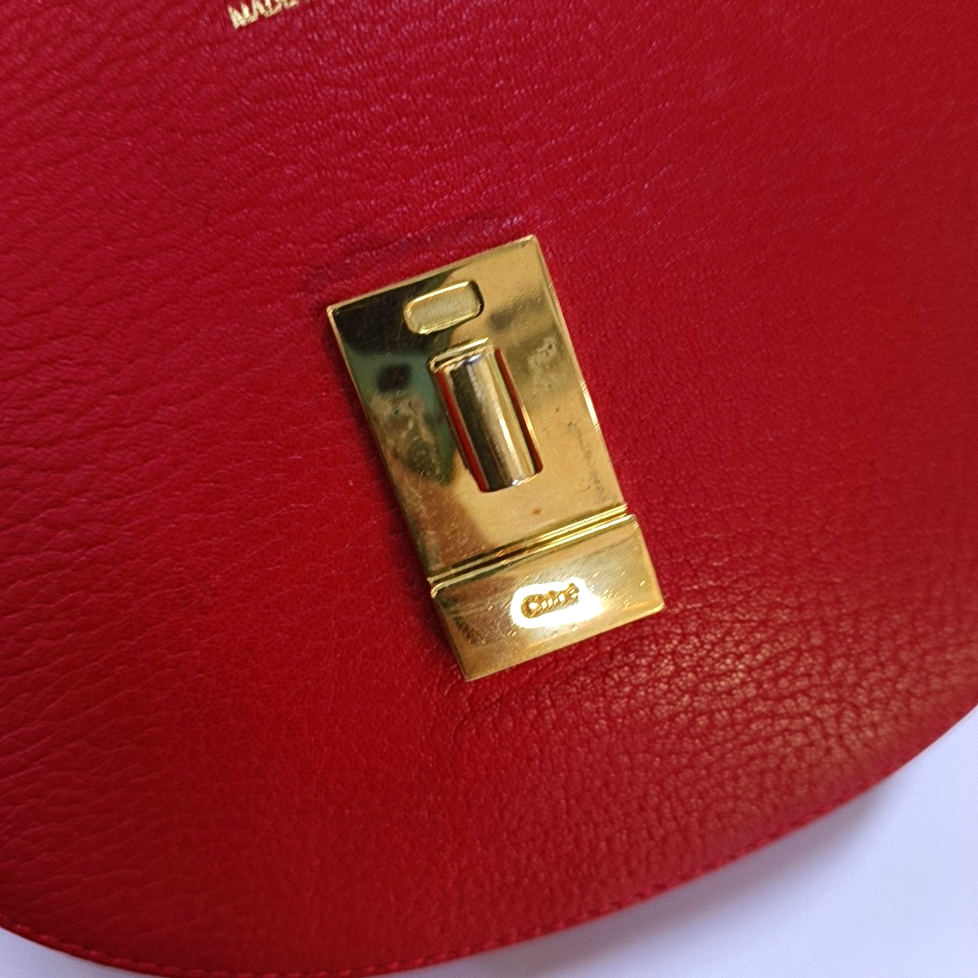 Chloé Drew mini Red Leather Piggy Bag Crossbody Single Shoulder Bag Golden hardware Removable shoulder strap-(SKU)-958915353