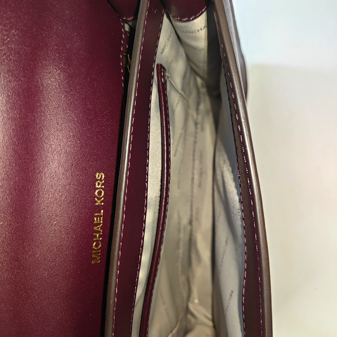 MICHAEL KORS Dark Purple Leather Sling Bag Crossbody Bag Handbag Golden hardware Removable shoulder strap-(SKU)-940824458