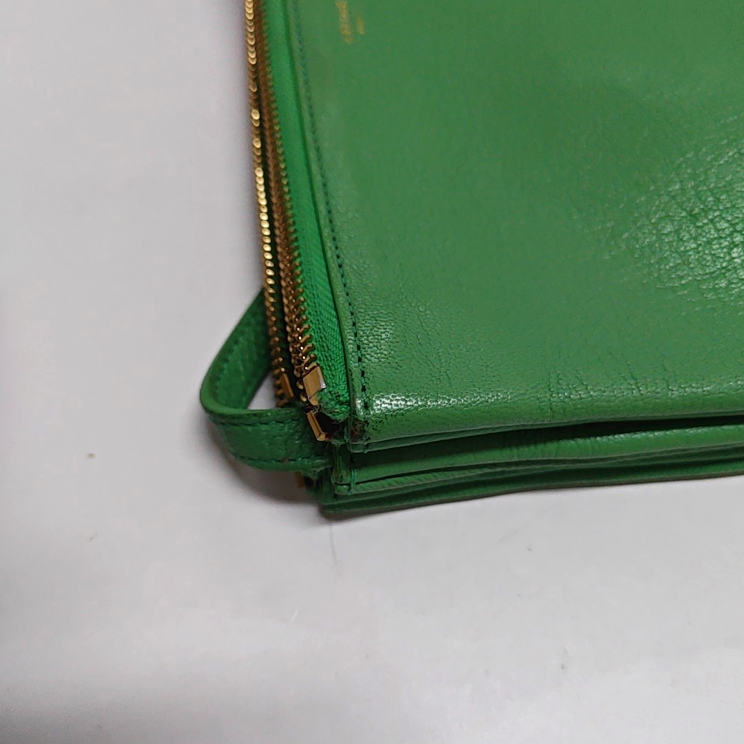 CELINE TRIO Small size Green Sheepskin Shoulder Bag Golden hardware-(SKU)-947272466