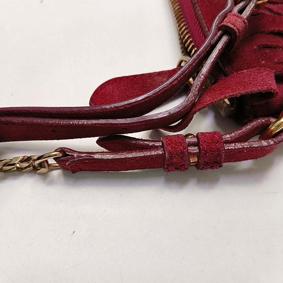 BURBERRY Plum Velvet Leather Fringe Single Shoulder Bag Crossbody Bag Silver Hardware Removable shoulder strap-(SKU)-955725239