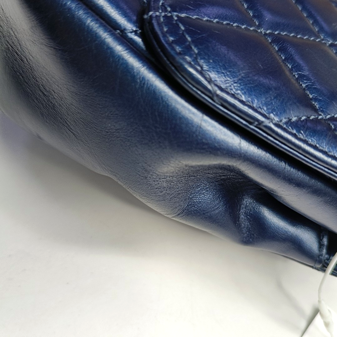 CHANEL CLASSIC FLAP Medium Dark Blue Calfskin Quilted Matelassé Shoulder Bag Rutenium Hardware 22 Clasp-(SKU)-946534415