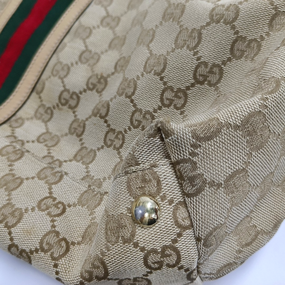 GUCCI Mayfair Khaki Canvas Monogrammed Fringe Handbag Single Shoulder Bag Golden hardware-(SKU)-954107344