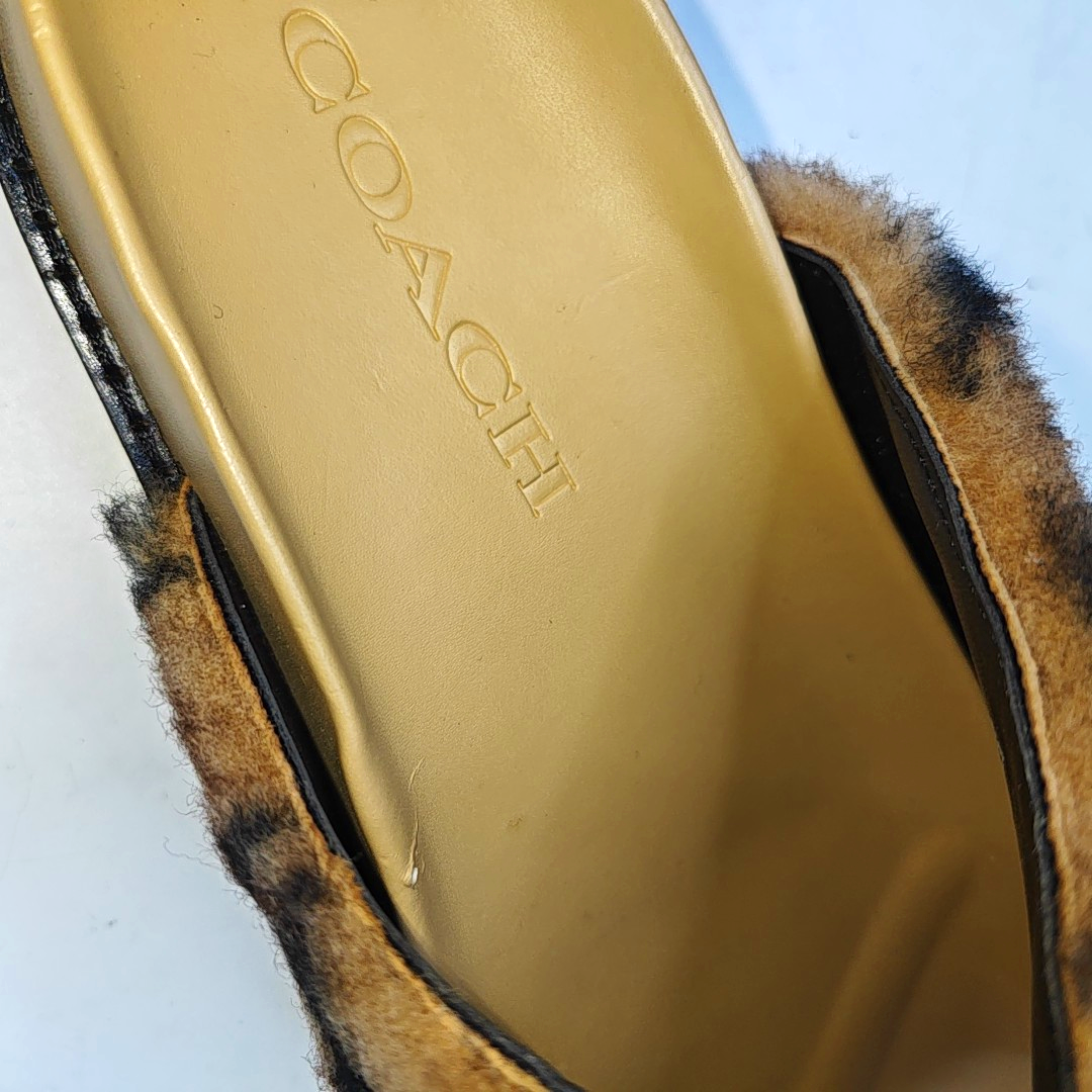 COACH 36.5code Summer Dark Brown Fabric Women's Mid Heel Slippers-(SKU)-942946277
