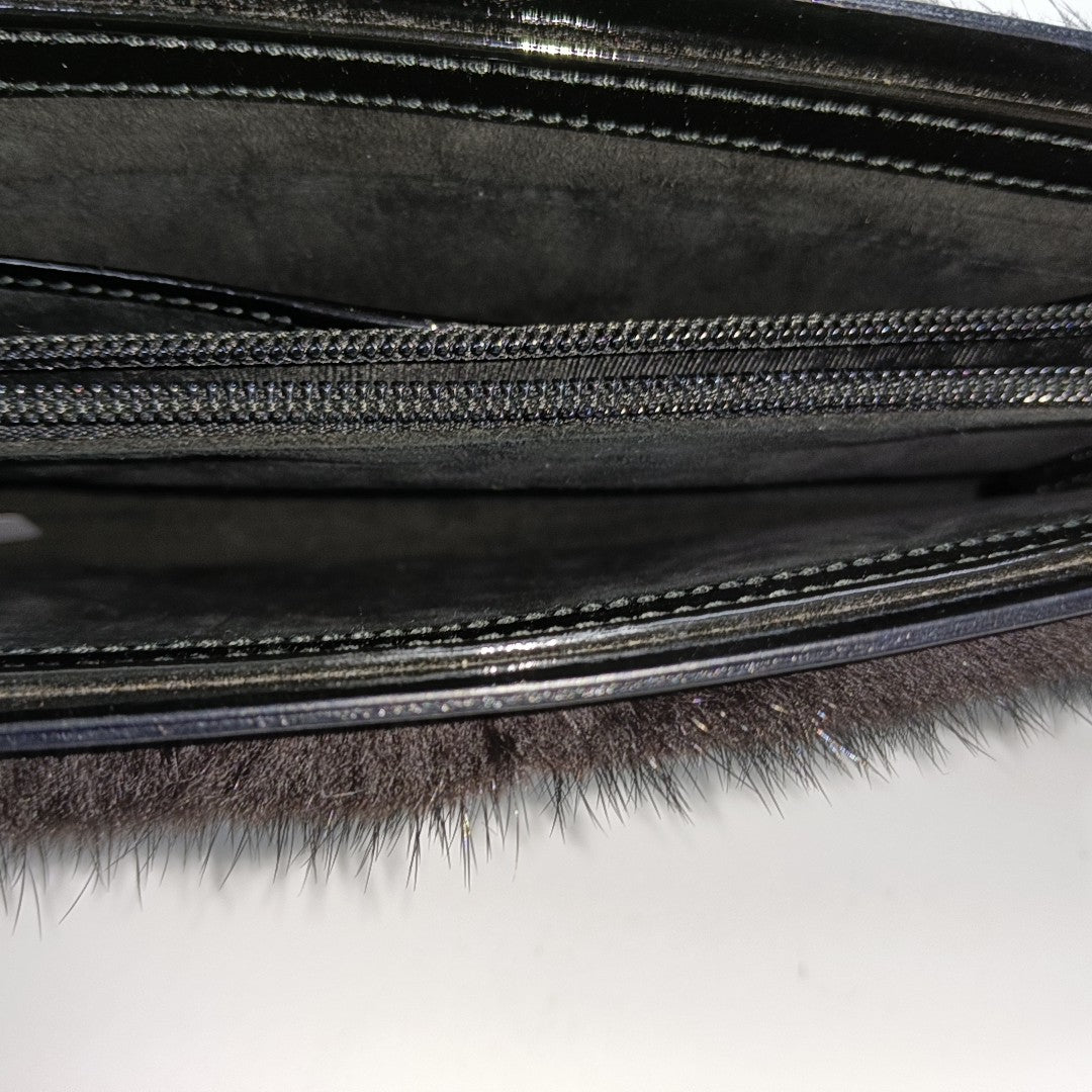GUCCI Black Fur Handbag Silver Hardware-(SKU)-12419286