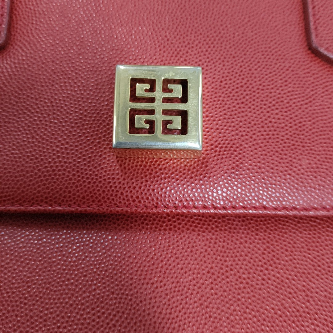 GIVENCHY Red Cowhide Tote Bag Golden hardware-(SKU)-11907280