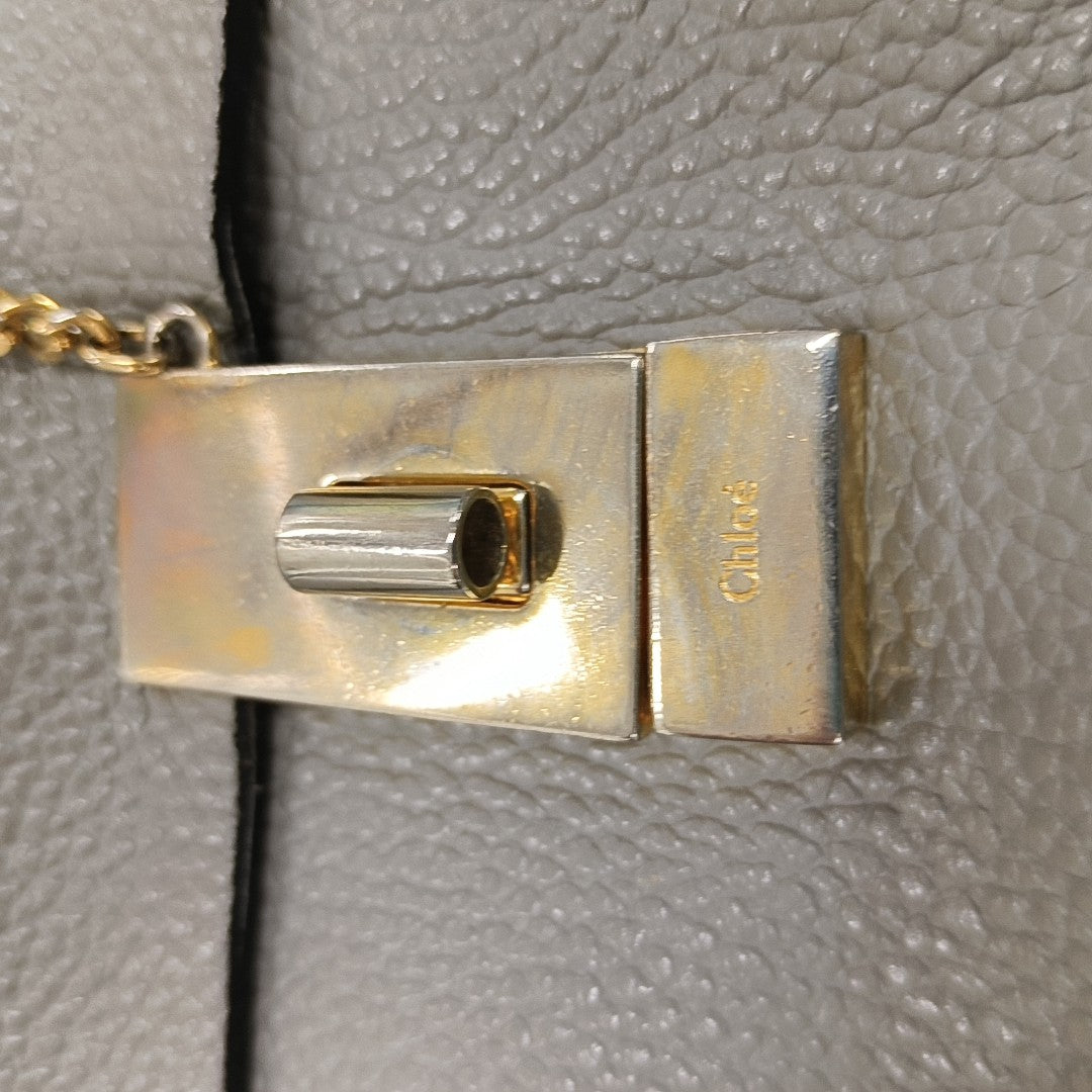 Chloé Drew mini Gray Calf Leather Piggy Bag Single Shoulder Bag Golden hardware Removable shoulder strap-(SKU)-13014062