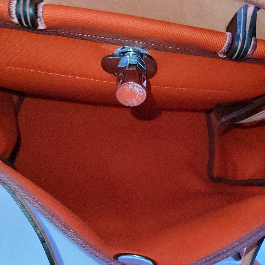 HERMÈS Herbag 31 Lotus Flower/Orange Red Canvas Single Shoulder Bag Handbag Silver Hardware Z Pockets Removable Strap-(SKU)-970002442