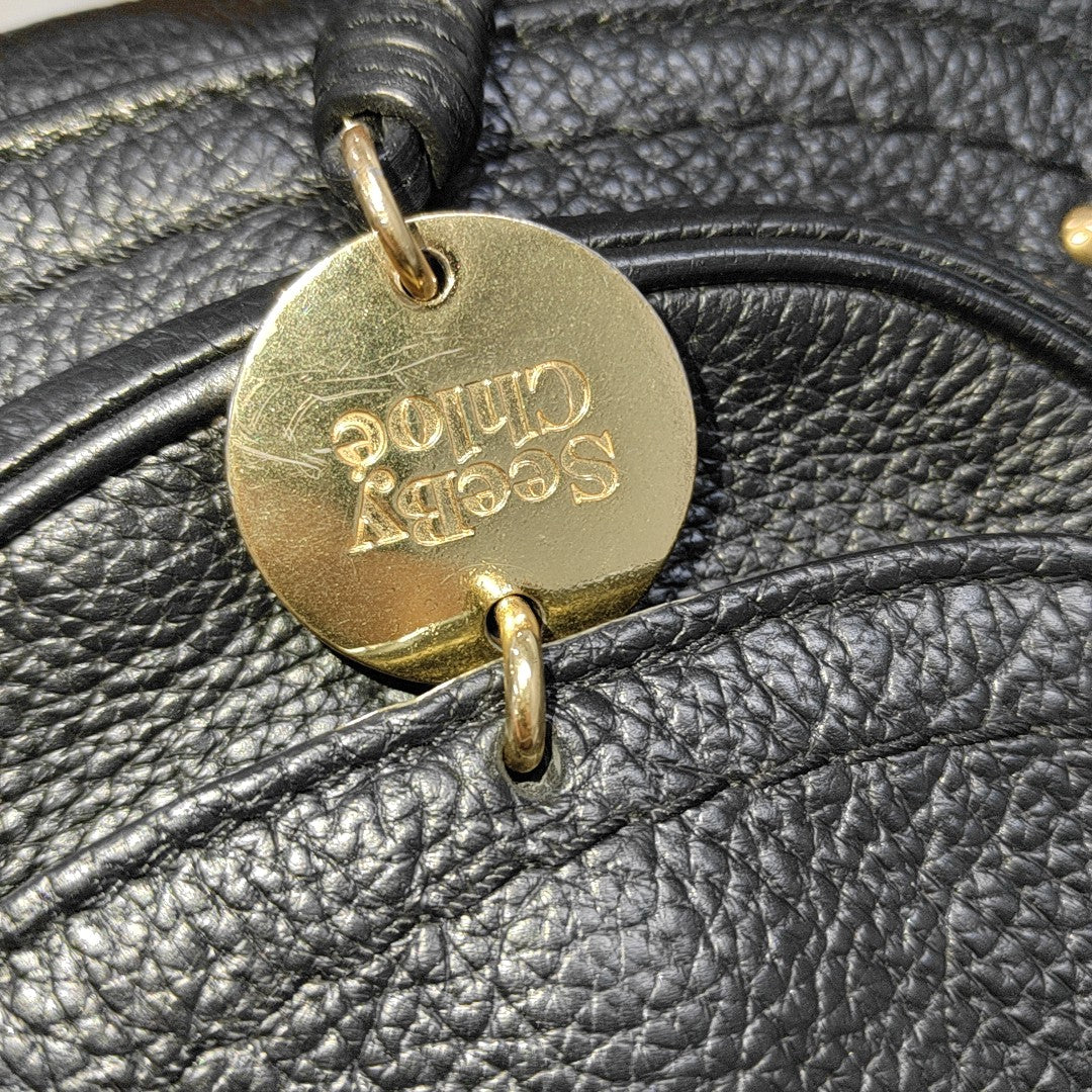 See By Chloé Polly Black Leather Single Shoulder Bag Golden hardware Removable shoulder strap-(SKU)-13199858