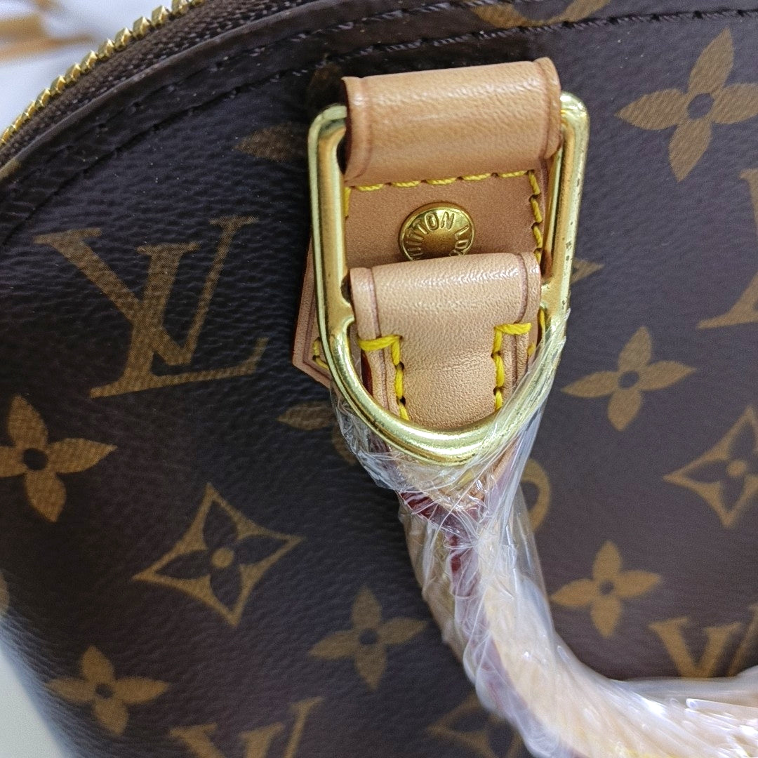 LOUIS VUITTON ALMA BB Brown Coated Canvas Monogram Vernis Shell Bag Single Shoulder Bag Tote Bag Crossbody Bag Gold Hardware Removable Shoulder Strap-(SKU)-963383316
