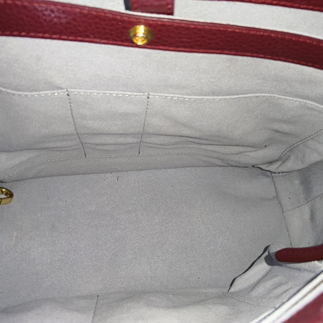 senreve Red Cow Leather Embossed Shoulder Bag Tote Bag Golden hardware Removable shoulder strap-(SKU)-13429698