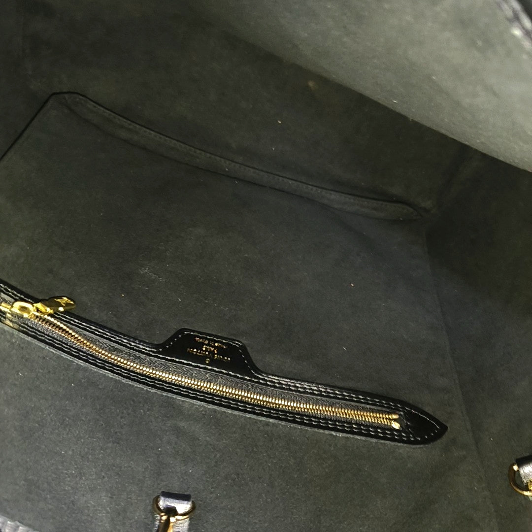 LOUIS VUITTON NEVERFULL Medium Black Coated Canvas Monogram Shopping Tote Shoulder Bag Tote Bag Gold Hardware Pockets-(SKU)-965551078