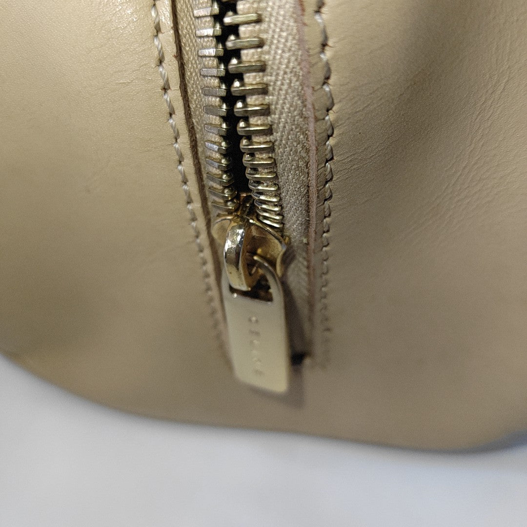 CELINE Beige Leather Embossed Handbag Golden hardware-(SKU)-14139543