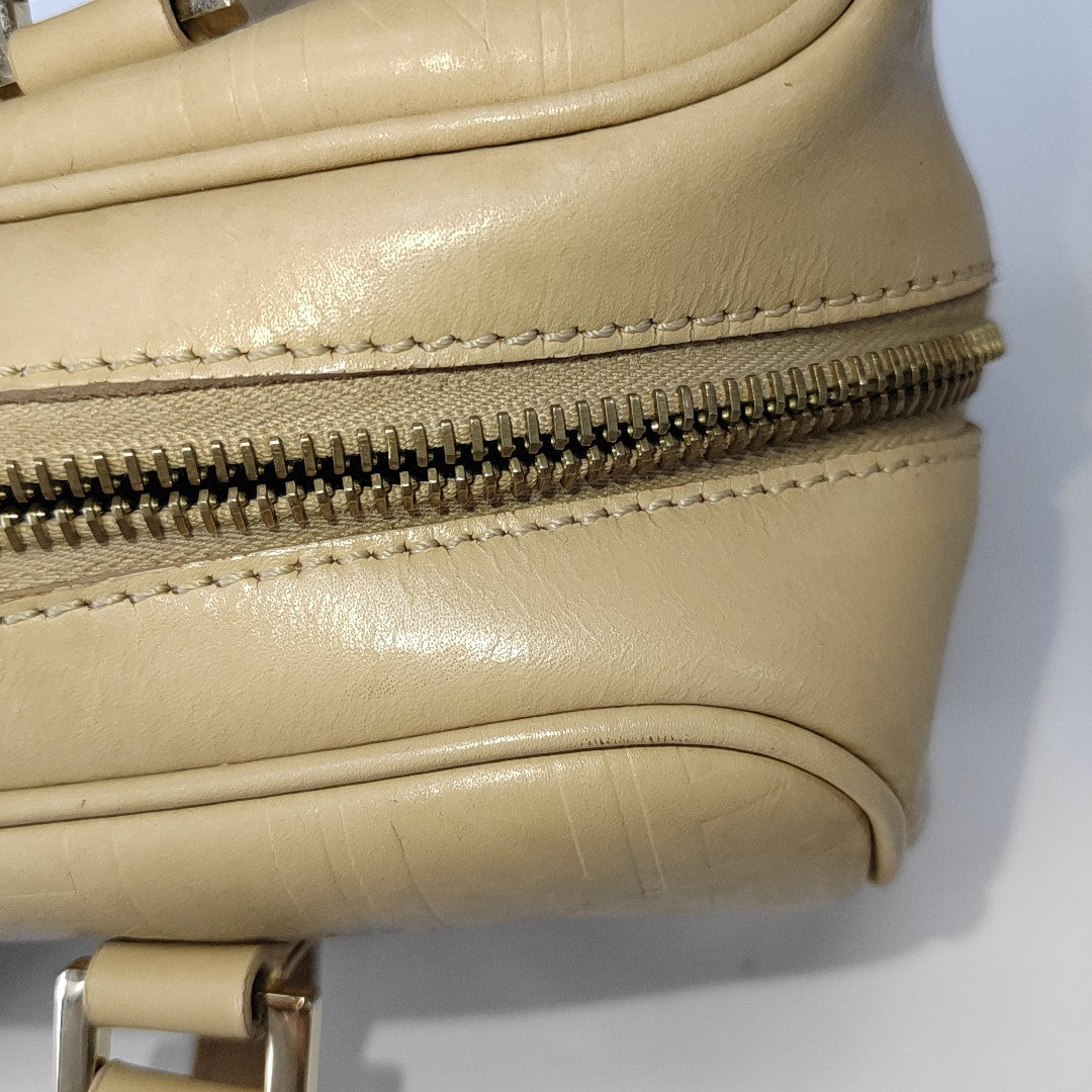 CELINE Beige Leather Embossed Handbag Golden hardware-(SKU)-14139543
