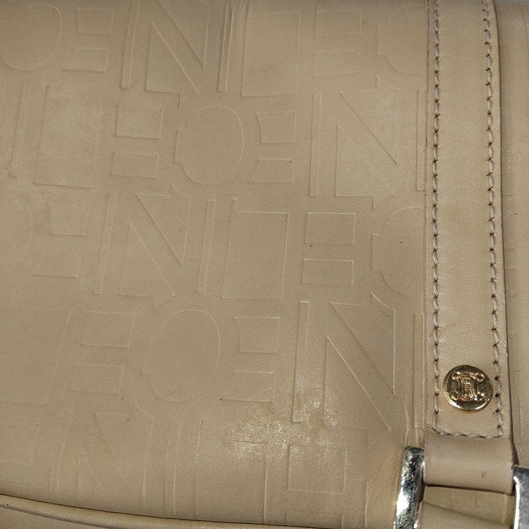 CELINE Beige Leather Embossed Handbag Golden hardware-(SKU)-14139543
